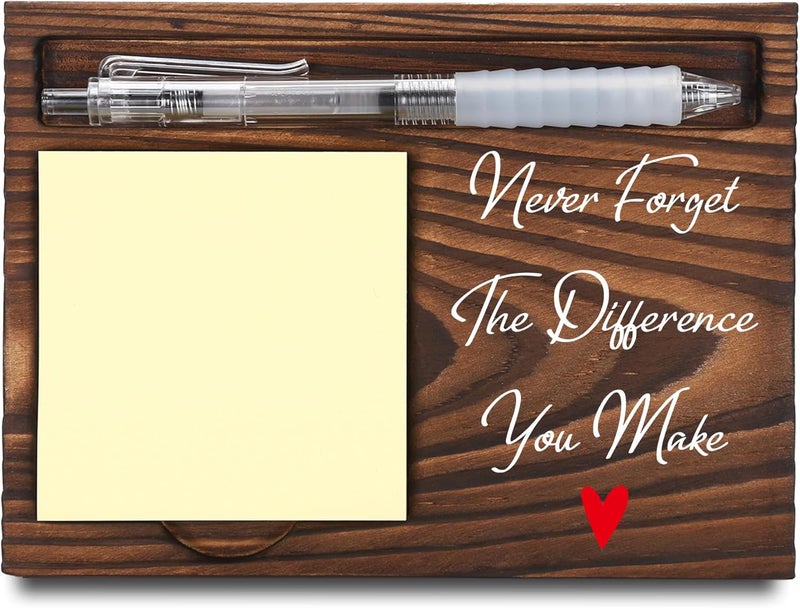 FTONENI Appreciation Gifts for Coworker, Thank You Gifts, Never Forget The Difference You Make Sticky Note Holder, Post-it Note Dispenser for Desk, Wooden Post-it Note & Pen Holder 6.5" x 4.7" - FTA115 - Image 1